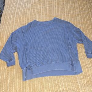Women's American Eagle Outfitters Blue Waffle Knit Crewneck Top XS Oversized